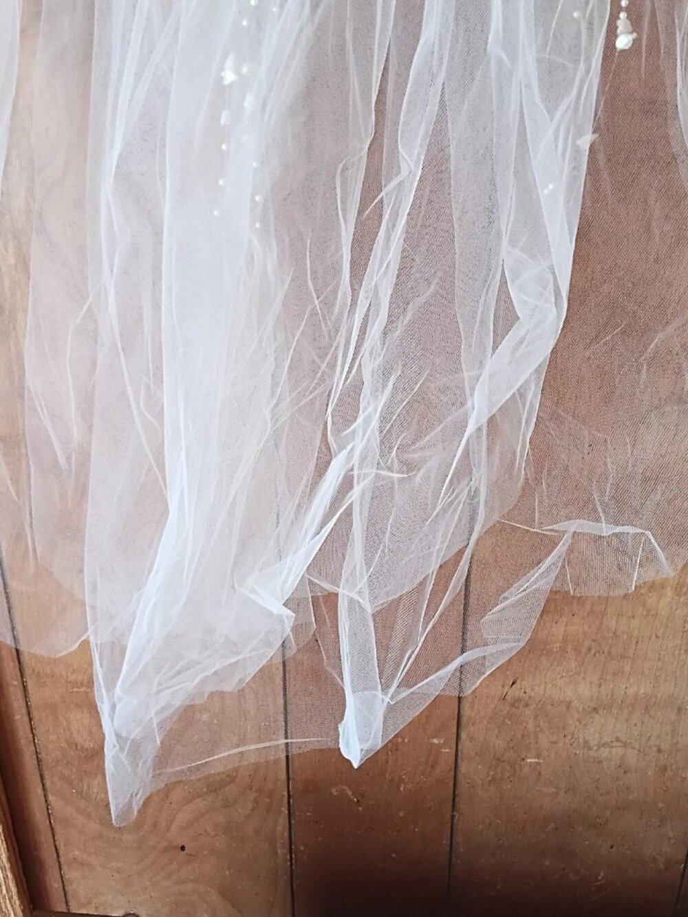 Bridal Wedding Veil White Tulle Floral Pearl Beaded Comb Cathedral Length - Picture 3 of 5